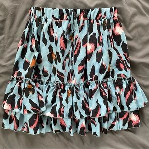 Blue Cheetah Mini Skirt with Ruffles